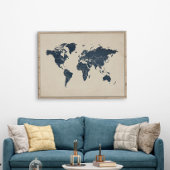 Blue Sand Beige Weltkarte der Marine Poster