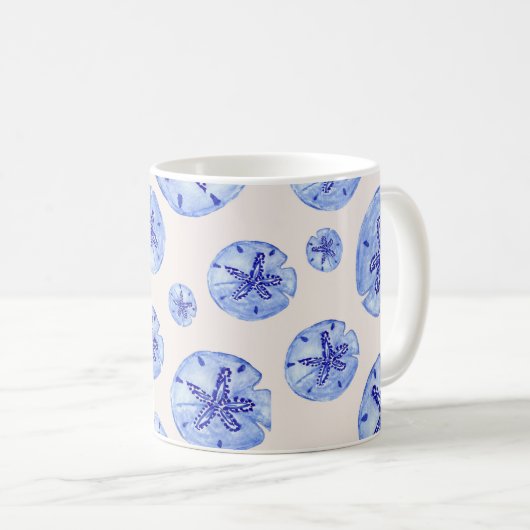 Blue Sand Dollar Aquarell-kundenspezifische Monogr Kaffeetasse (VorderseiteRechts)