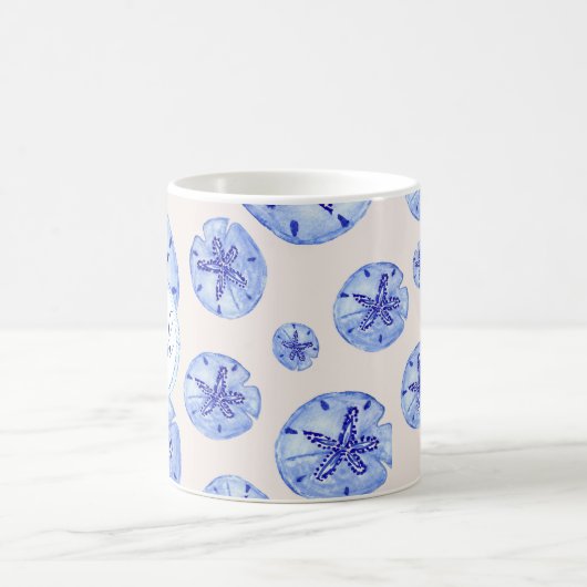 Blue Sand Dollar Aquarell-kundenspezifische Monogr Kaffeetasse (Mittel)