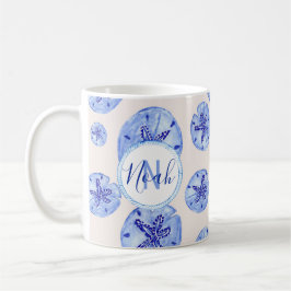 Blue Sand Dollar Aquarell-kundenspezifische Monogr Kaffeetasse