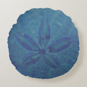 Blue Sand Dollar Nautical Coasta Rundes Kissen