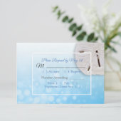 Blue Sand Dollar Oceanic Wedding RSVP Karte (Stehend Vorderseite)