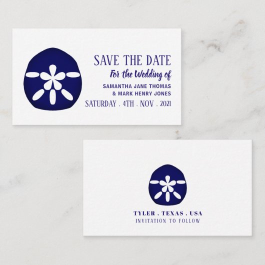 Blue Sand Dollar, Save the Date Begleitkarte (Vorne/Hinten)