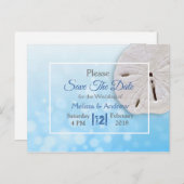 Blue Sand Dollar Themed Wedding Save the Date Ankündigungspostkarte (Vorne/Hinten)