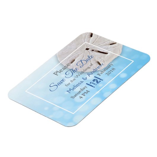 Blue Sand Dollar Wedding Save the Date Magnet (Linke Seite)