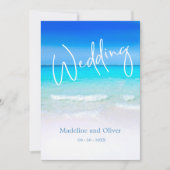 Blue Sand Hotel Wedding Beach Ocean Modernes Ziel Einladung (Vorderseite)