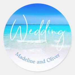 Blue Sand Hotel Wedding Beach Ocean Modernes Ziel Runder Aufkleber