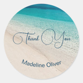 Blue Sand Moderne Beach Scene Danke Runder Aufkleber