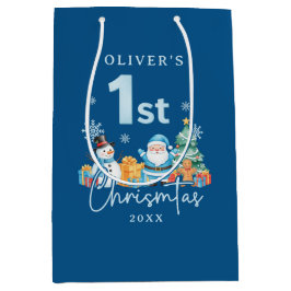Blue Santa 1 Weihnachten mit Snowman, Tree und Gi Mittlere Geschenktüte
