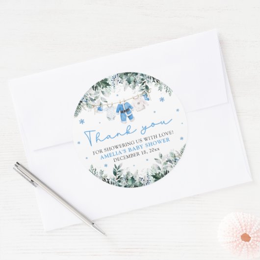 Blue Santa Baby Clothesline Weihnachtsdusche Runder Aufkleber (Umschlag)