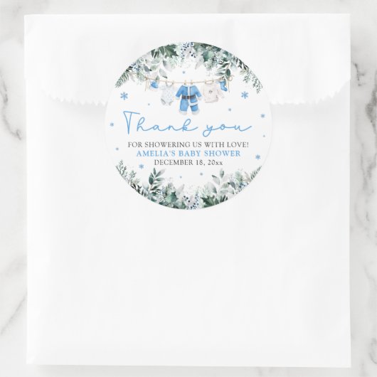 Blue Santa Baby Clothesline Weihnachtsdusche Runder Aufkleber (Tasche)