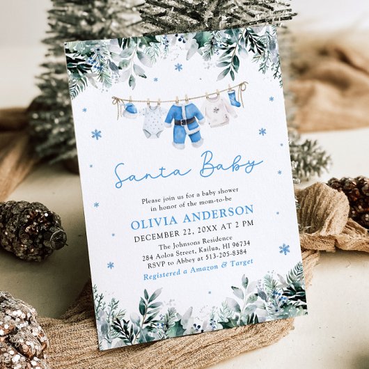 Blue Santa Baby Weihnachtskleidung Kinderdusche Einladung