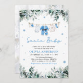 Blue Santa Baby Weihnachtskleidung Kinderdusche Einladung (Vorne/Hinten)