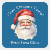 Blue Santa Claus Custom Kids Weihnachtsgeschenk Quadratischer Aufkleber (Vorderseite)