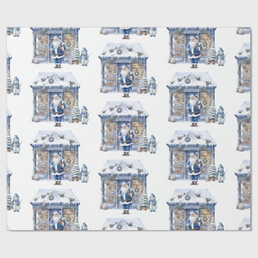 Blue Santa Claus Geschenkpapier (Flach)