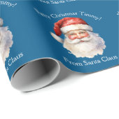Blue Santa Claus Personalisiert Kids Weihnachten Geschenkpapier (Rolleneckpunkt)