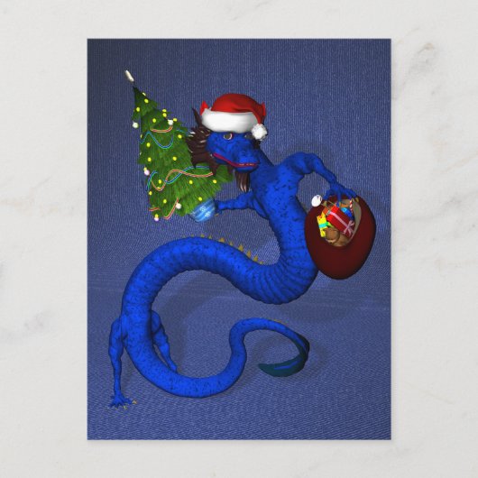 Blue Santa Dragon Feiertagspostkarte (Vorderseite)