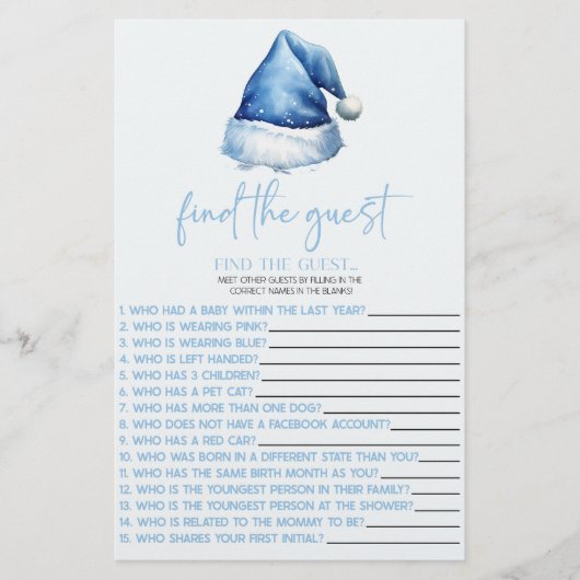 Blue Santa Finde das Baby Duschspiel Briefpapier (Vorderseite)