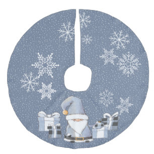 Blue Santa Gnome mit Geschenken Leinenimitat Weihnachtsbaumdecke