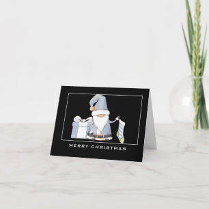 Blue Santa Gnome mit Strumpf & Geschenk Weihnachte Karte