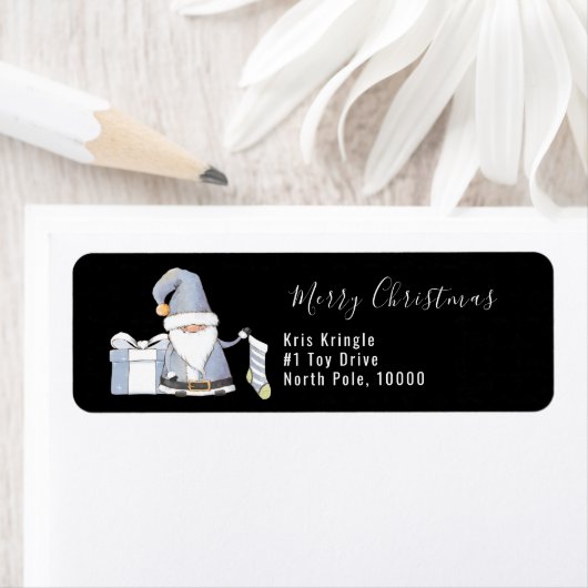 Blue Santa Gnome mit Strumpf und Geschenk (Insitu)