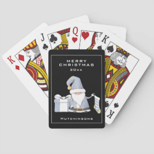 Blue Santa Gnome mit Strumpf und Geschenk Spielkarten