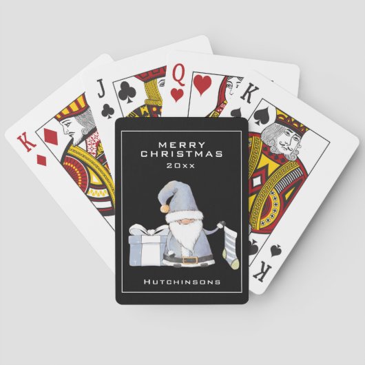 Blue Santa Gnome mit Strumpf und Geschenk Spielkarten (Rückseite)