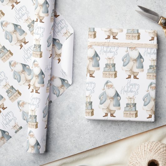 Blue Santa Happy Holidays Christmas Geschenkpapier