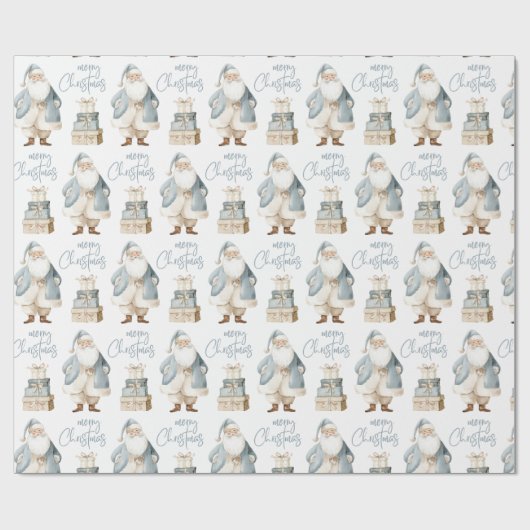 Blue Santa Merry Christmas  Geschenkpapier (Flach)