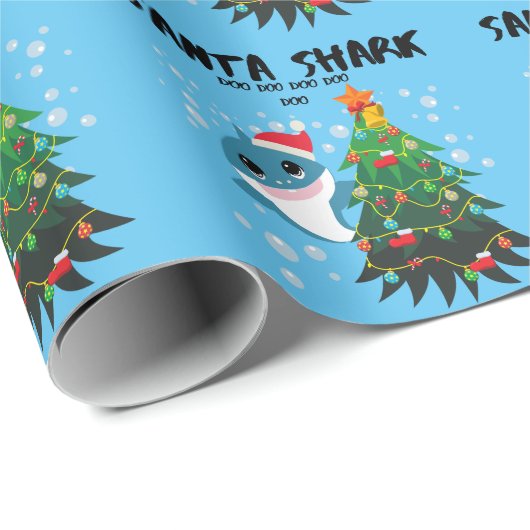 Blue Santa Shark Baby Shark Holiday Papier Geschenkpapier (Rolleneckpunkt)
