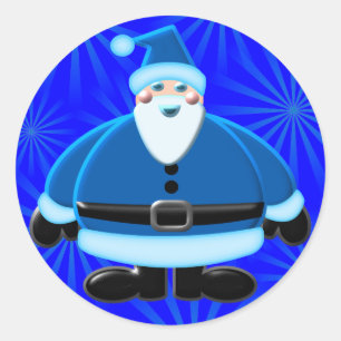 Blue Santa Weihnachtsstil Runder Aufkleber