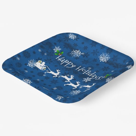 Blue Santa's Schlitten- und Rentierpapierplatte Pappteller (Gewinkelt)
