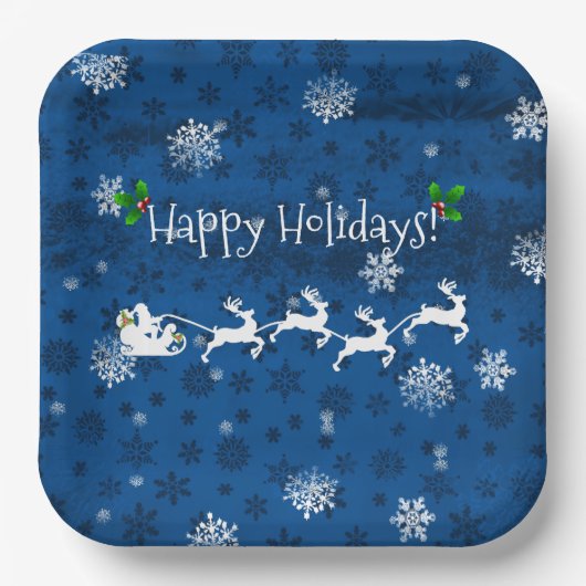 Blue Santa's Schlitten- und Rentierpapierplatte Pappteller (Vorderseite)