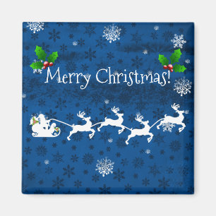 Blue Santa's Sleigh and Reindeer Magnet