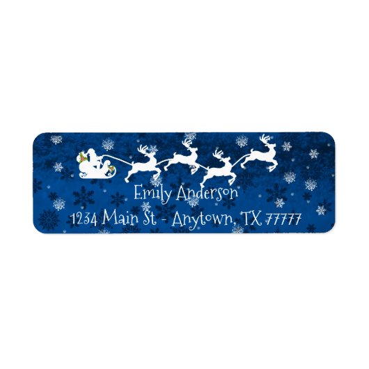 Blue Santa's Sleigh and Rentier Address Label (Vorne)