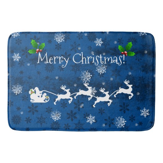 Blue Santa's Sleigh and Rentier Bath Mat Badematte (Vorderseite)