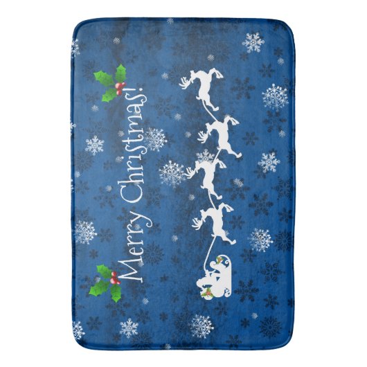 Blue Santa's Sleigh and Rentier Bath Mat Badematte (Vorderseite Vertikal)