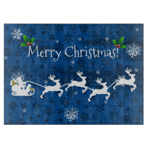 Blue Santa's Sleigh and Rentier Cutting Board Schneidebrett