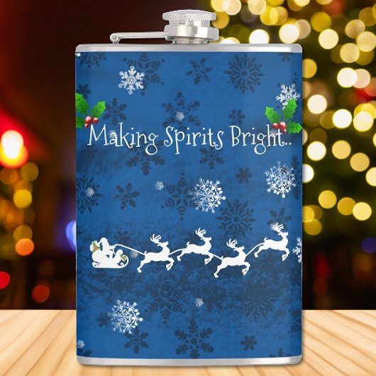 Blue Santa's Sleigh and Rentier Flask Flachmann