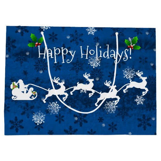 Blue Santa's Sleigh and Rentier Gift Bag Große Geschenktüte (Rückseite)