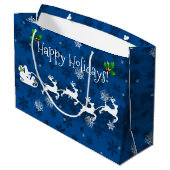 Blue Santa's Sleigh and Rentier Gift Bag Große Geschenktüte (Rückseite Schrägansicht)