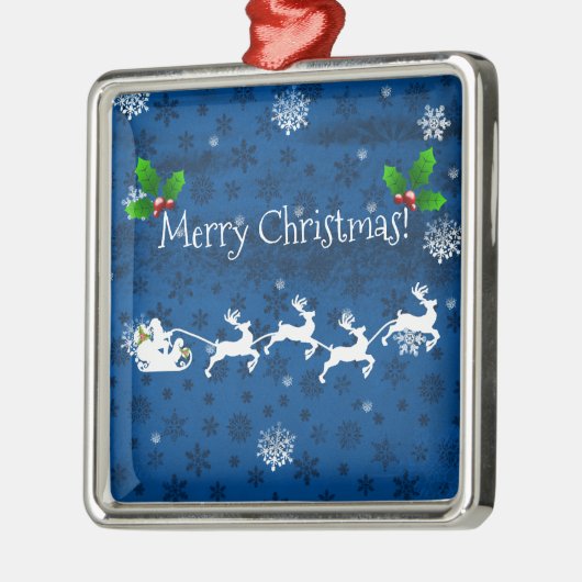 Blue Santa's Sleigh and Rentier Keramik Ornament (Links)