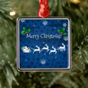 Blue Santa's Sleigh and Rentier Keramik Ornament Aus Metall