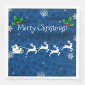 Blue Santa's Sleigh and Rentier Paper Napkin Serviette (Vorderseite)