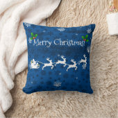 Blue Santa's Sleigh and Rentier Throw Kissen (Decke)