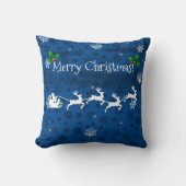 Blue Santa's Sleigh and Rentier Throw Kissen (Vorderseite)