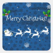 Blue Santa's Sleigh and Rentier Weihnachtsaufklebe Quadratischer Aufkleber (Vorderseite)