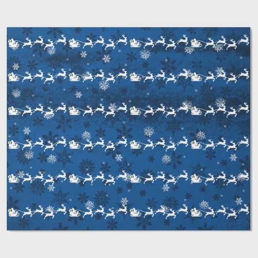 Blue Santa's Sleigh and Rentier Wrapping Paper Geschenkpapier (Flach)