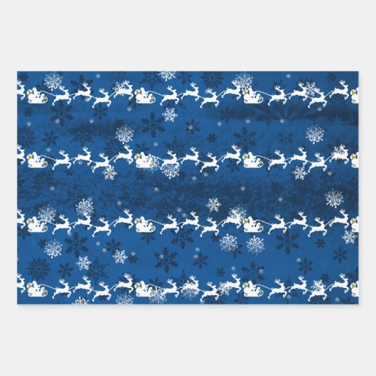 Blue Santa's Sleigh and Rentier Wrapping Paper Geschenkpapier Set (Vorderseite 3)