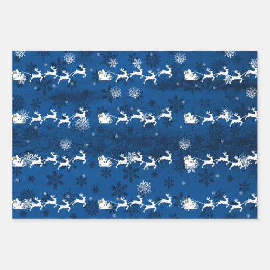 Blue Santa's Sleigh and Rentier Wrapping Paper Geschenkpapier Set (Vorderseite 2)